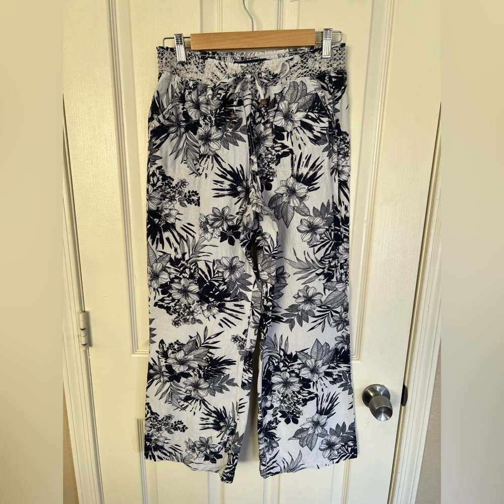 Beau Dawson Black & White Tropical Linen Blend Pants – Size L